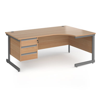Contract 25 cantilever leg RH ergonomic desk with 3 drawer ped - CC18ER3-G-B