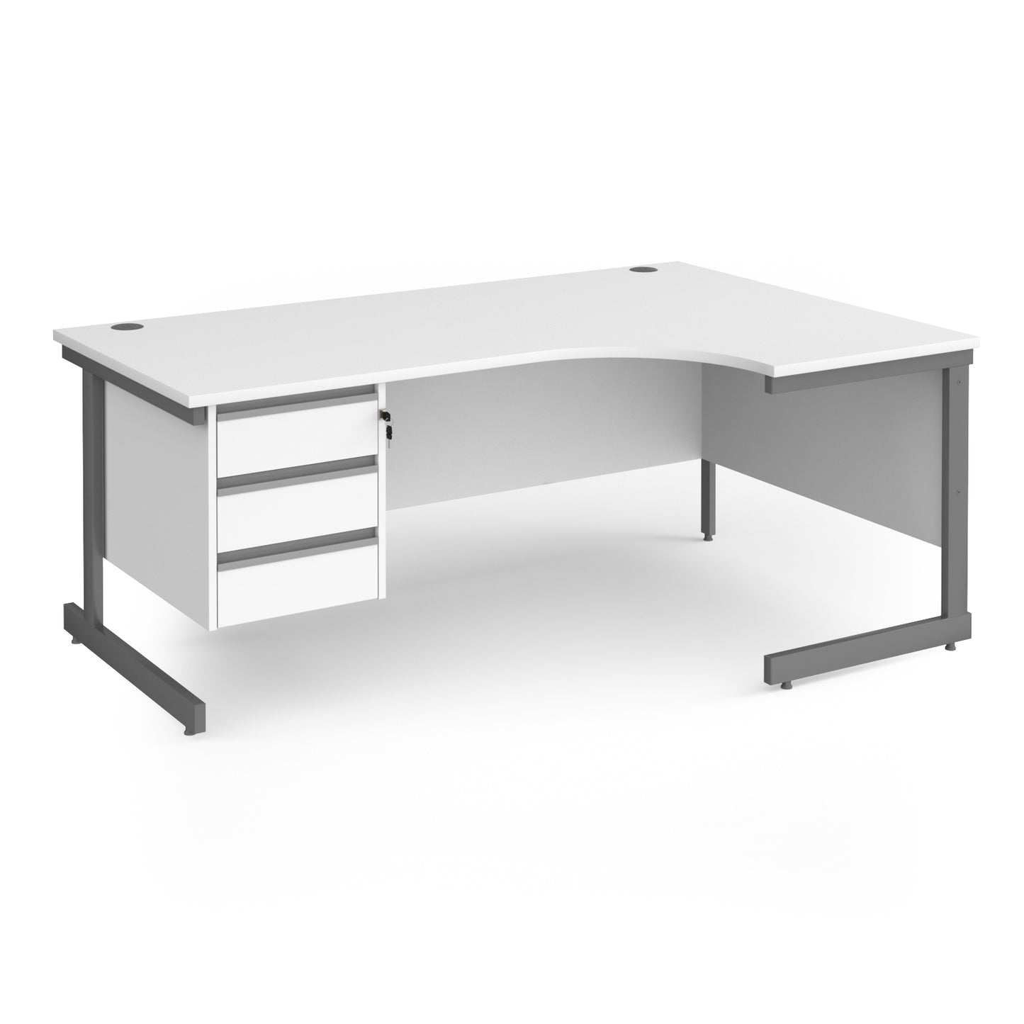 Contract 25 cantilever leg RH ergonomic desk with 3 drawer ped - CC18ER3-G-WH