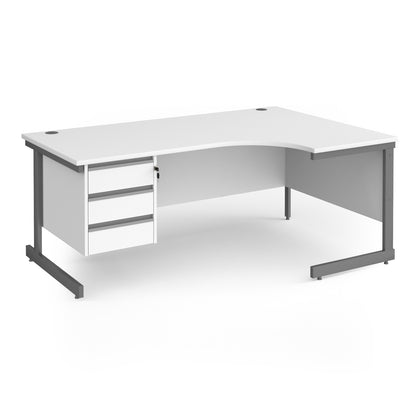 Contract 25 cantilever leg RH ergonomic desk with 3 drawer ped - CC18ER3-G-WH