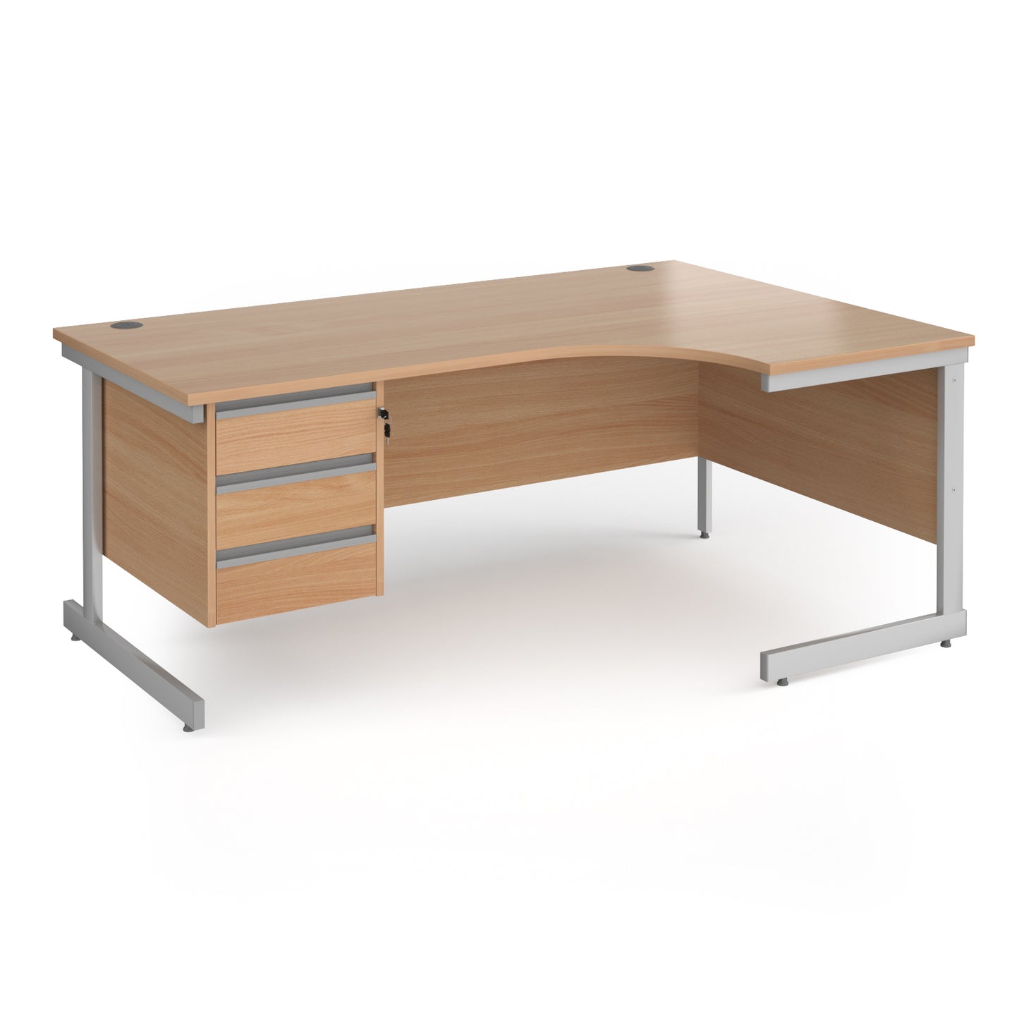Contract 25 cantilever leg RH ergonomic desk with 3 drawer ped - CC18ER3-S-B