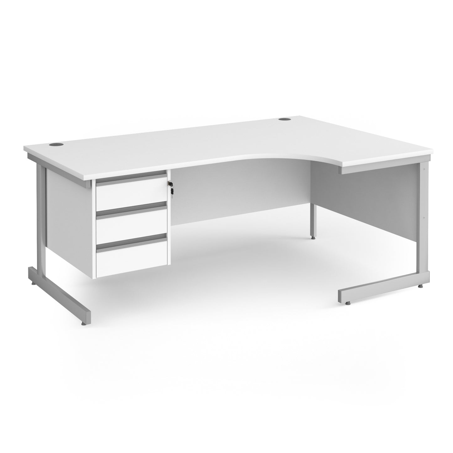 Contract 25 cantilever leg RH ergonomic desk with 3 drawer ped - CC18ER3-S-WH