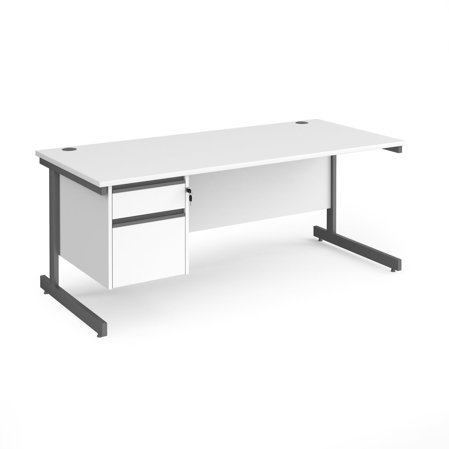 Contract 25 cantilever leg straight desk with 2 drawer pedestal - CC18S2-G-WH