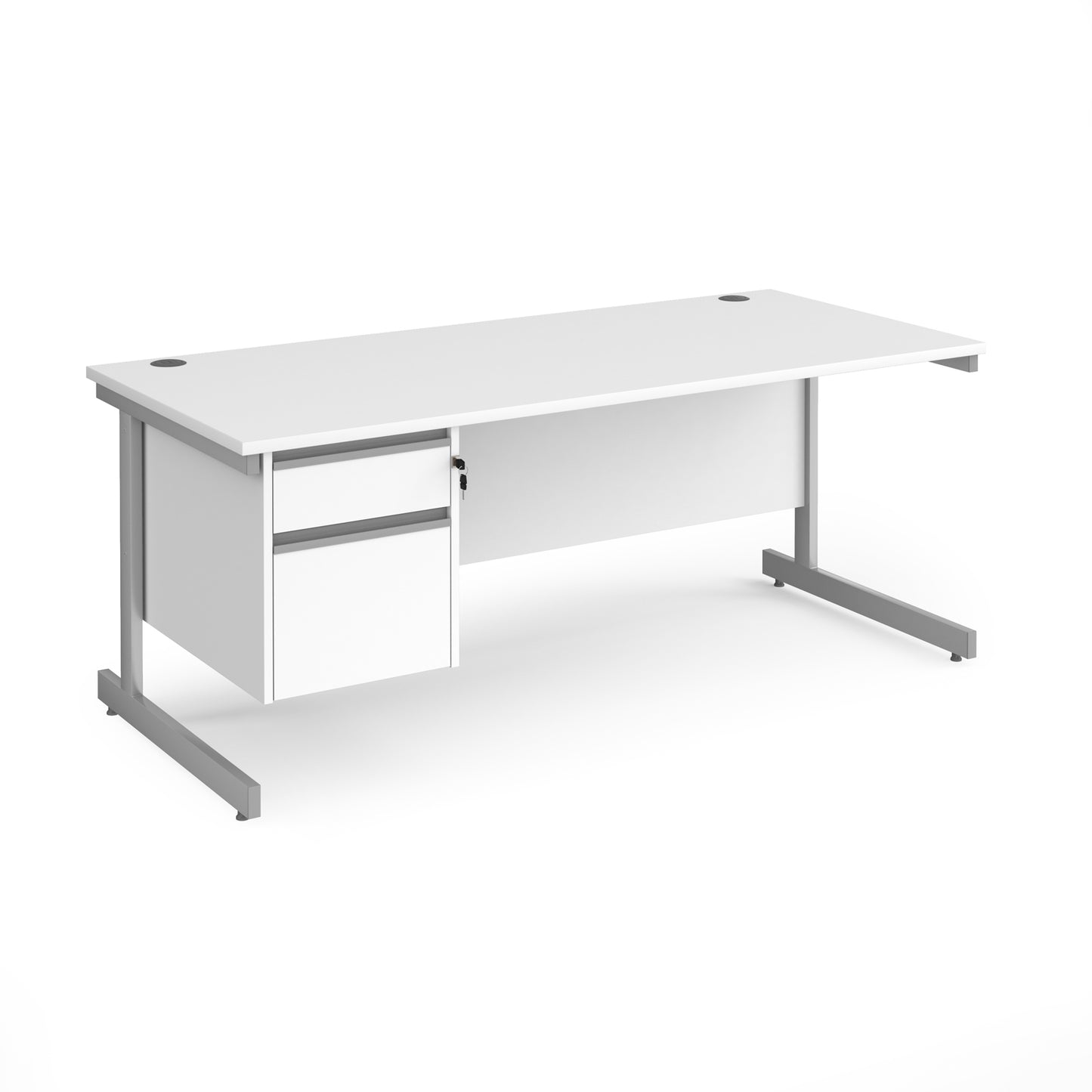 Contract 25 cantilever leg straight desk with 2 drawer pedestal - CC18S2-S-WH