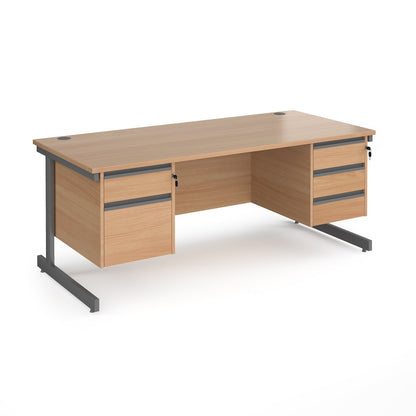 Contract 25 cantilever leg straight desk with 2 and 3 drawer peds