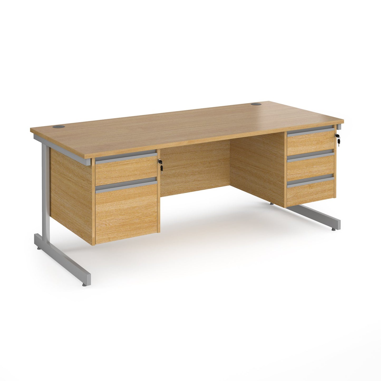 Contract 25 cantilever leg straight desk with 2 and 3 drawer peds