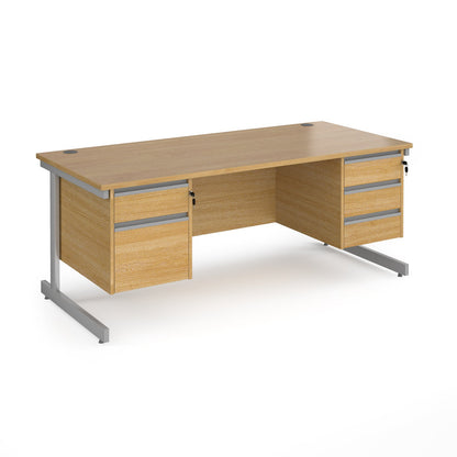 Contract 25 cantilever leg straight desk with 2 and 3 drawer peds