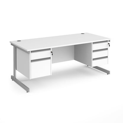 Contract 25 cantilever leg straight desk with 2 and 3 drawer peds