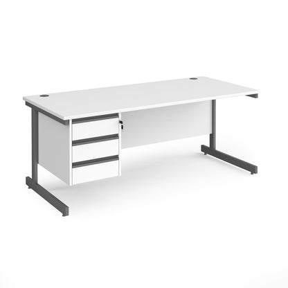 Contract 25 cantilever leg straight desk with 3 drawer pedestal