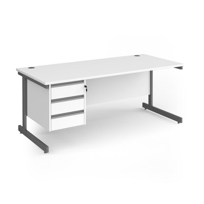 Contract 25 cantilever leg straight desk with 3 drawer pedestal - CC18S3-G-WH