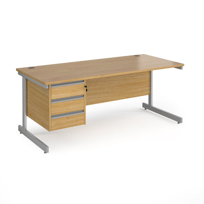 Contract 25 cantilever leg straight desk with 3 drawer pedestal