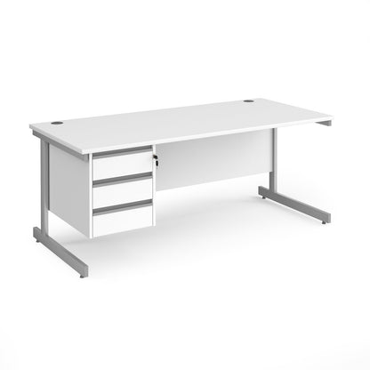 Contract 25 cantilever leg straight desk with 3 drawer pedestal