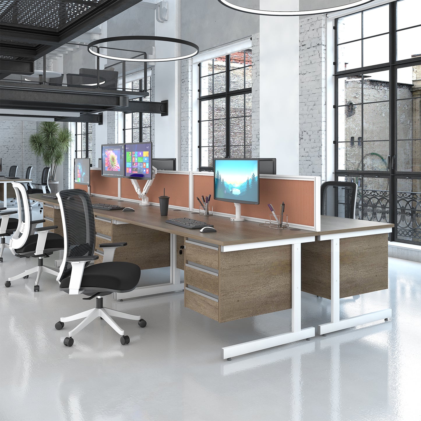 Contract 25 cantilever leg straight desk with 2 and 2 drawer peds