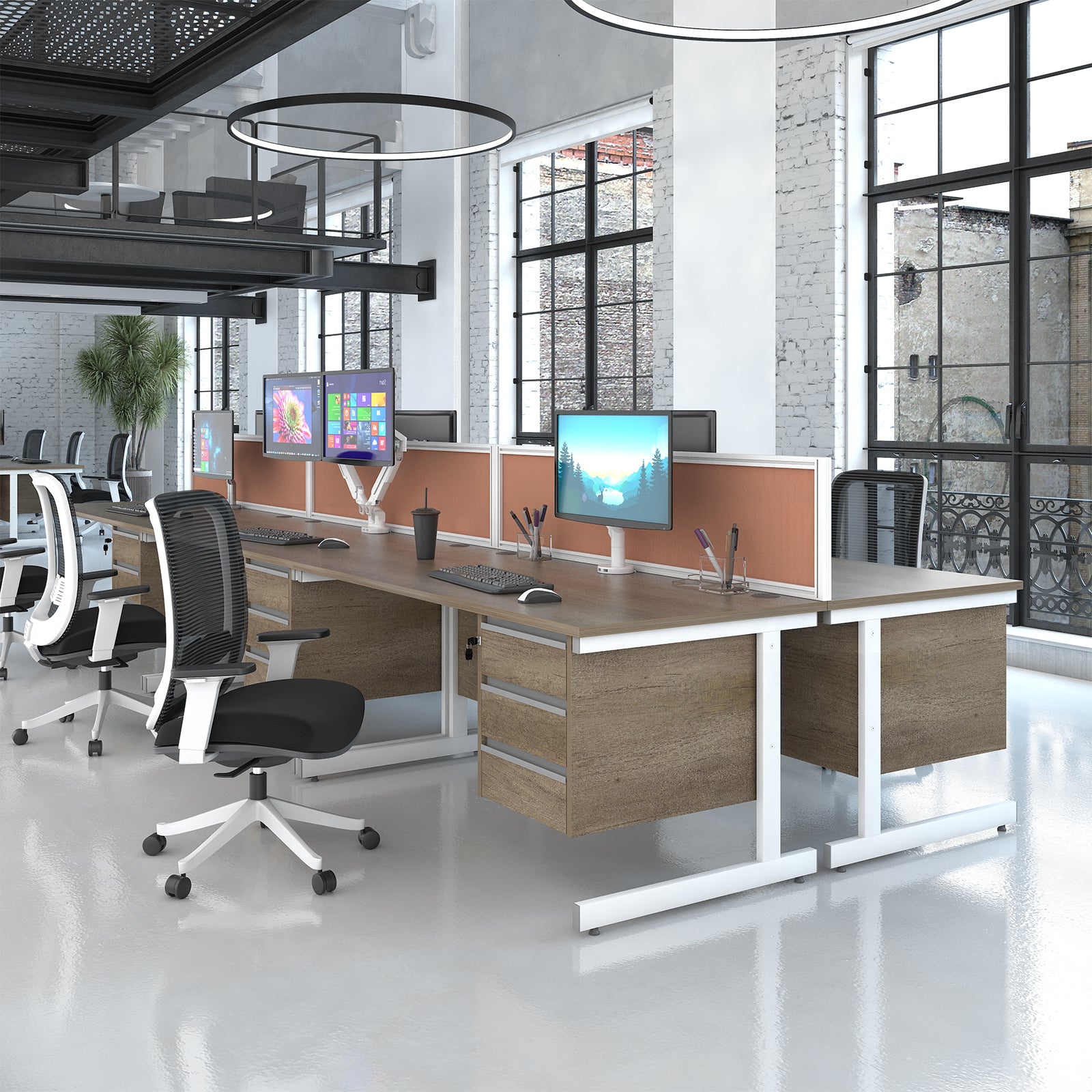 Contract 25 cantilever leg straight desk with 2 and 2 drawer peds