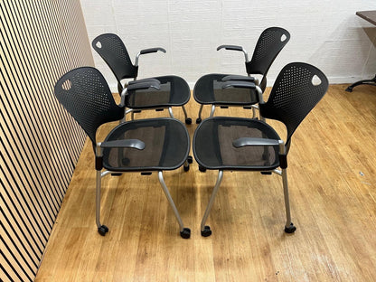 4 X Herman Miller Caper Stackable Chairs With Wheels And Armrests - UK Delivery