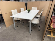 Executive White Meeting Table & 8 X White Leather Adjustable - CAN DELIVER