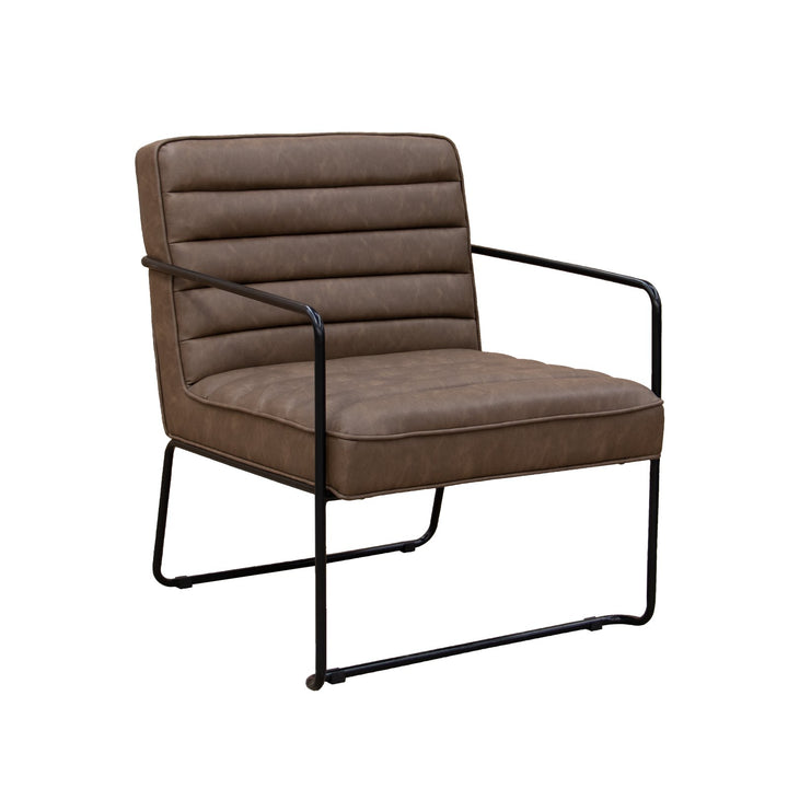 Decco Ribbed Lounge Chair – Brown Leather with Black Metal Frame