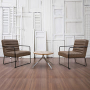 Decco Ribbed Lounge Chair – Brown Leather with Black Metal Frame