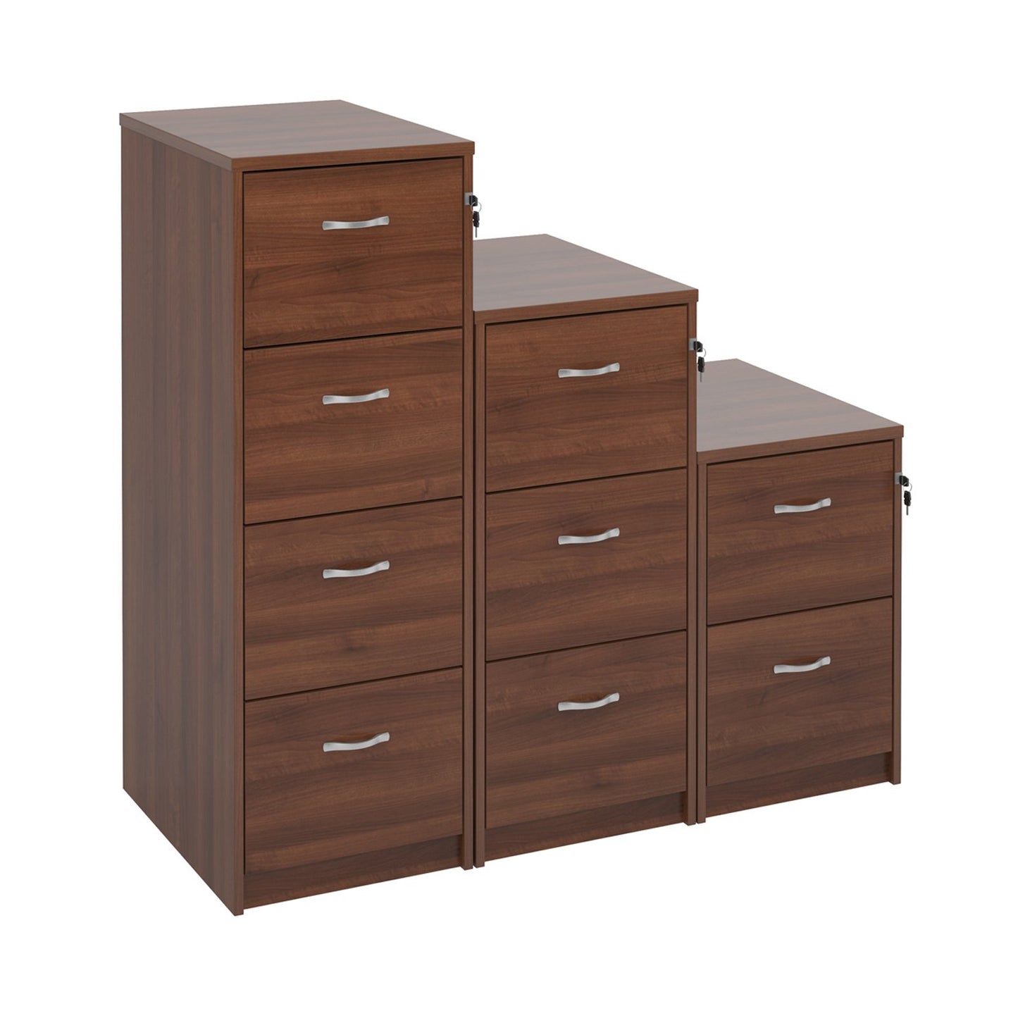 Wooden Filing Cabinet With Silver Handles - 4 Drawer - Walnut