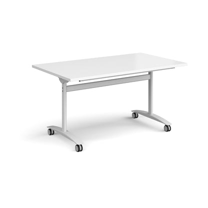 Rectangular deluxe flip top meeting table - DFLP14-WH-WH