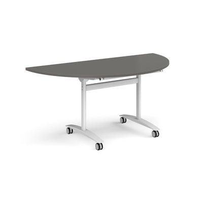 Semi circular deluxe flip top meeting table - DFLPS-WH-OG