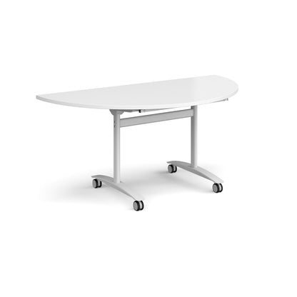 Semi circular deluxe flip top meeting table - DFLPS-WH-WH