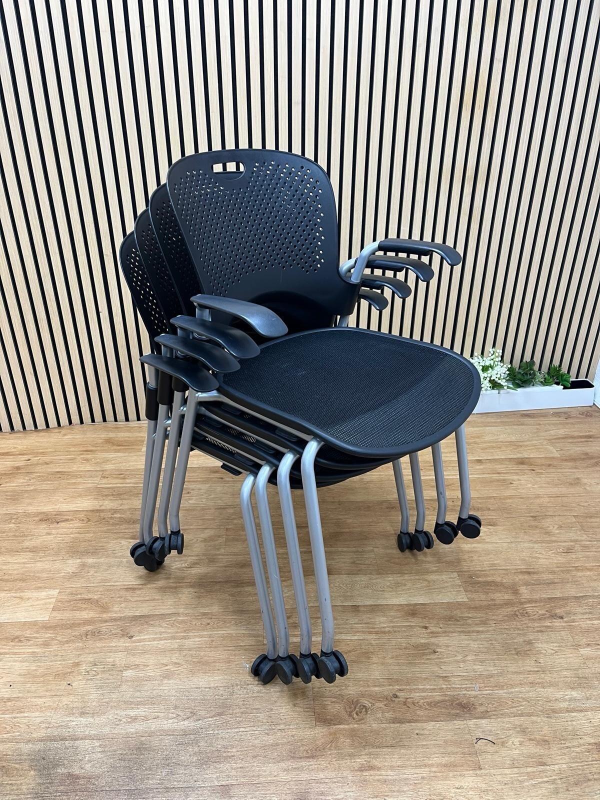 4 X Herman Miller Caper Stackable Chairs With Wheels And Armrests - UK Delivery