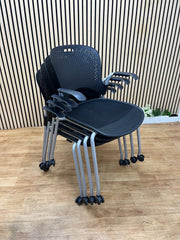 4 X Herman Miller Caper Stackable Chairs With Wheels And Armrests - UK Delivery