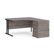 Right hand Corner Desk with pedestal - Walnut, White, Oak and Modern Grey Oak