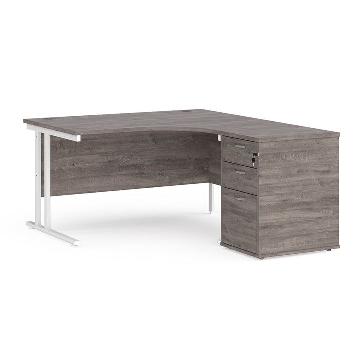 Maestro 25 Right Hand Ergonomic Corner Office Desk – Cantilever Workstation with Desk High Pedestal – Available in Multiple Sizes & Colours
