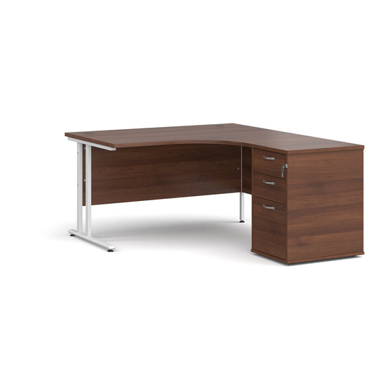 Right or left hand Corner Desk with pedestal - Walnut, White, Oak and Modern Grey Oak