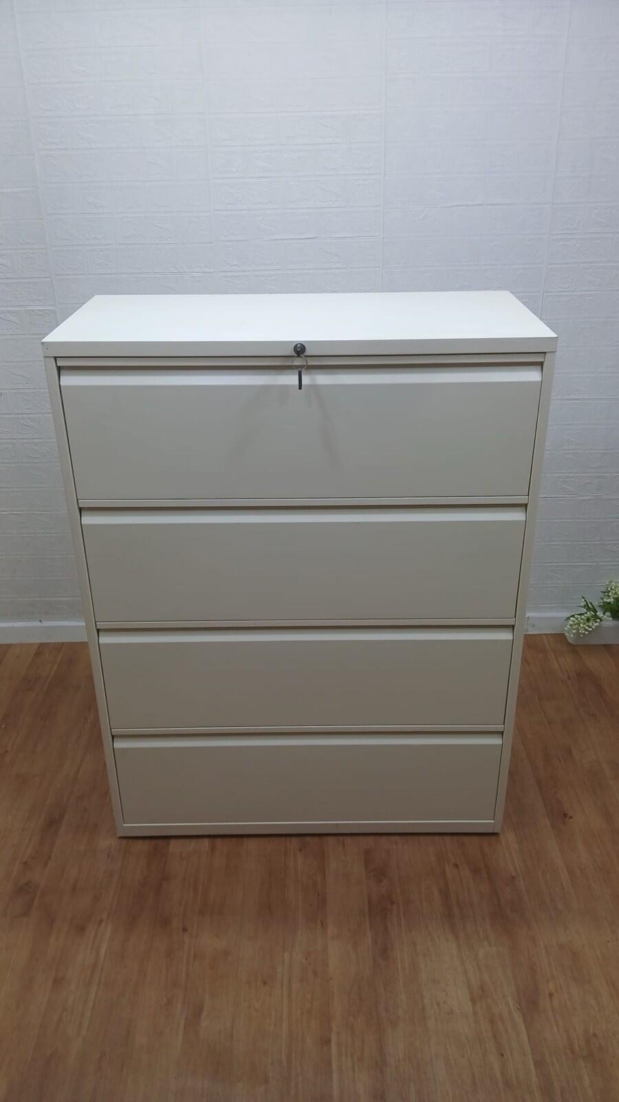 Bisley 4 Draw Lateral Filling Cabinets White All Metal Keys