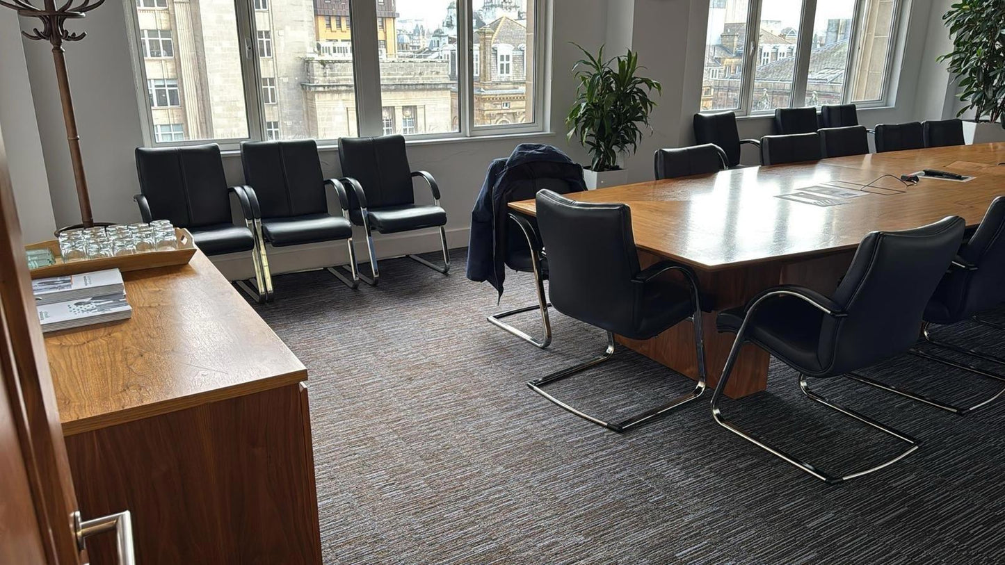 Large Executive Walnut Meeting Table / 14x Leather Cantilever Chairs-CAN DELIVER