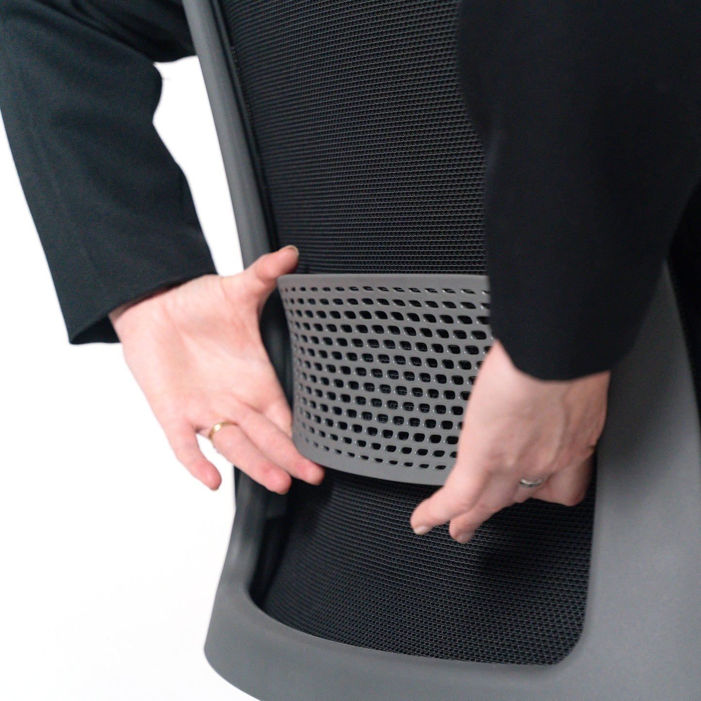 Holden mesh back operator chair with black fabric seat and headrest