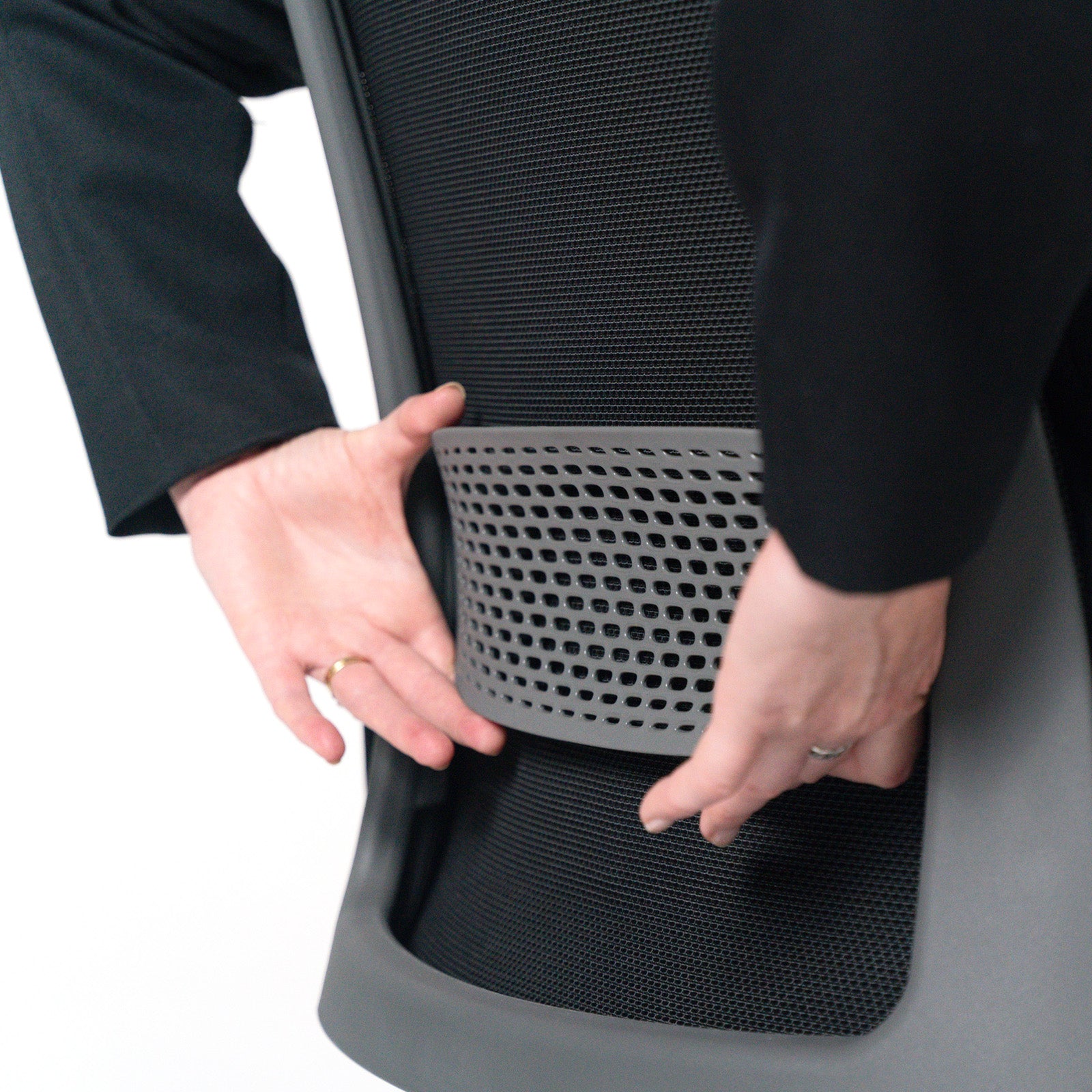 Holden mesh back operator chair with black fabric seat and headrest