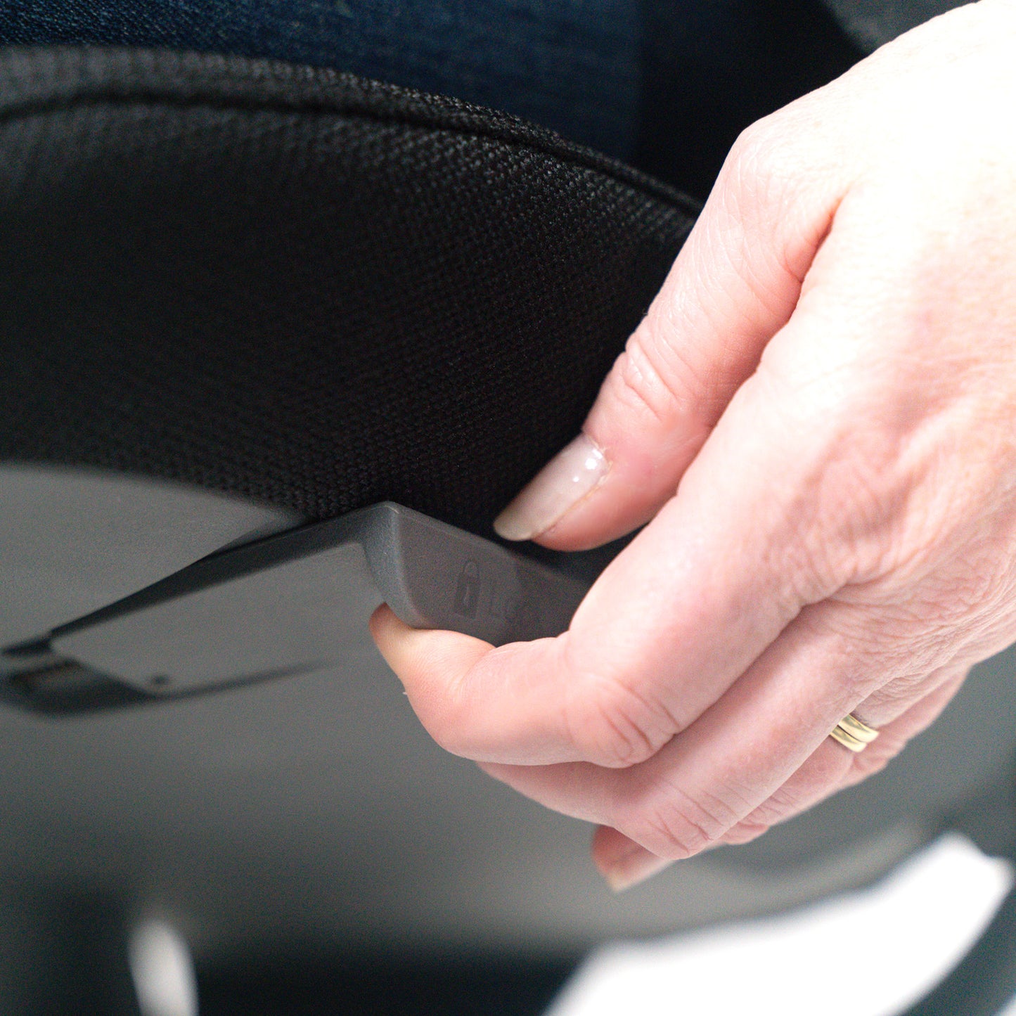 Holden mesh back operator chair with black fabric seat and headrest