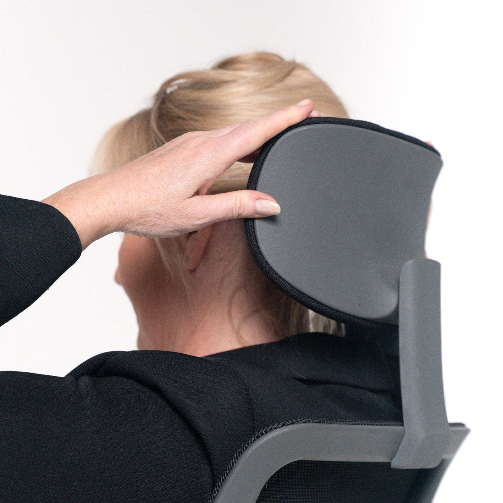 Holden mesh back operator chair with black fabric seat and headrest