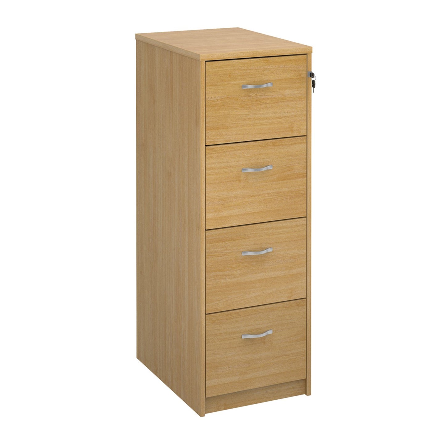 Wooden filing cabinet with silver handles