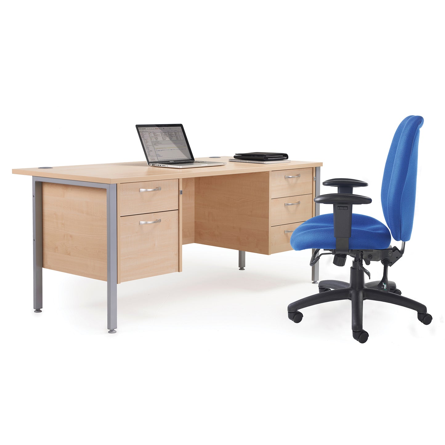 Maestro 25 H-Frame 600mm deep desk with 2 x 2 drawer peds