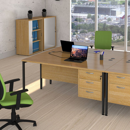 Maestro 25 H-Frame 600mm deep desk with 2 x 2 drawer peds