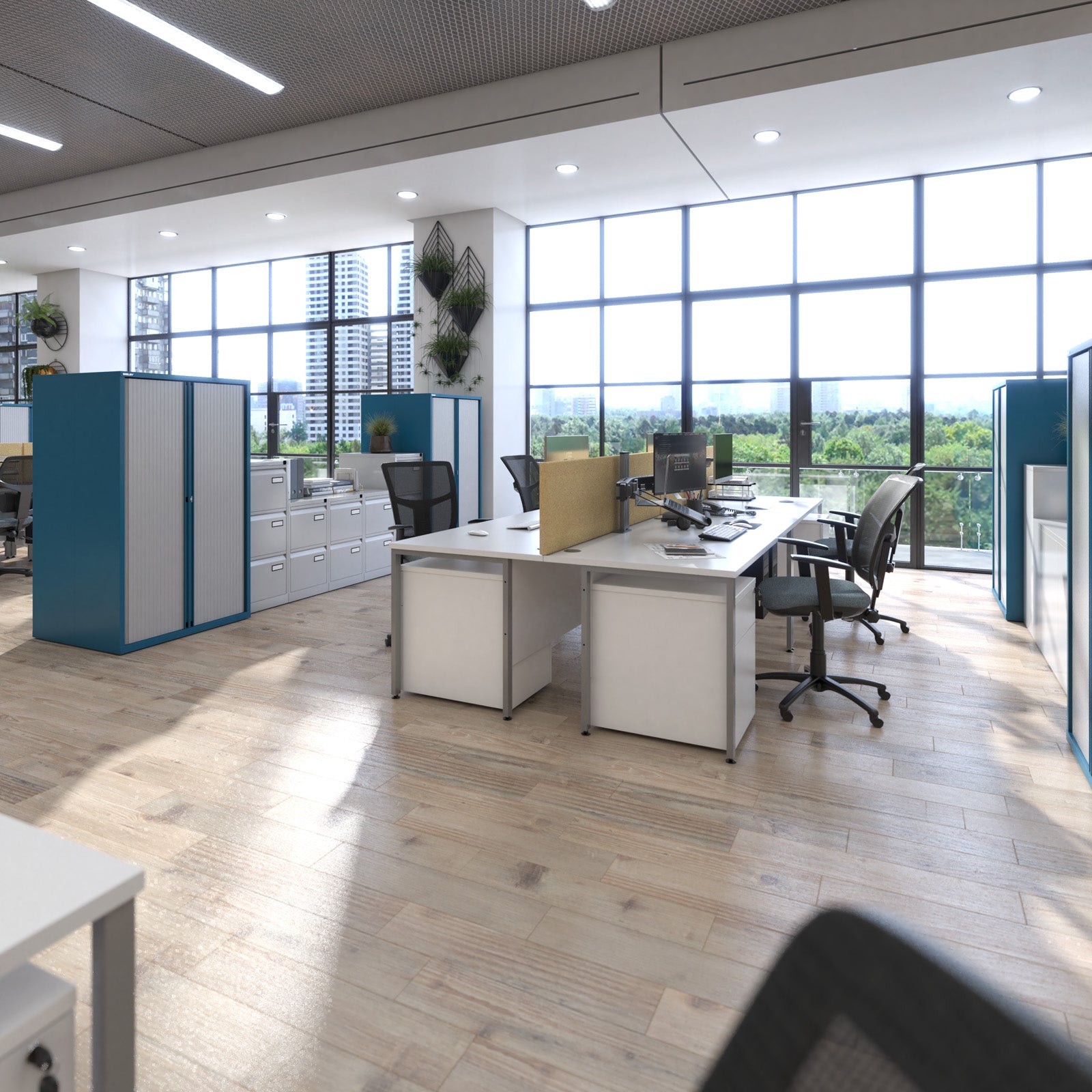Maestro 25 H-Frame 600mm deep desk with 2 x 2 drawer peds