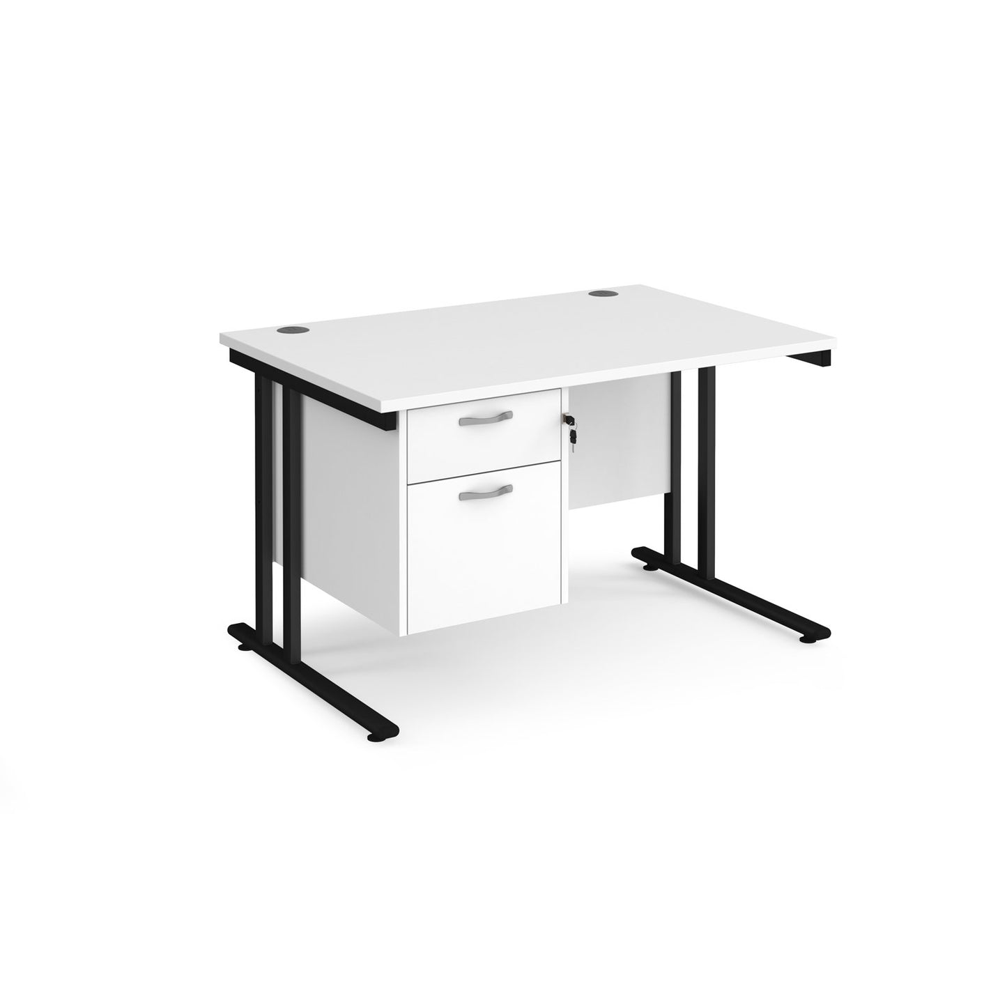 Maestro 25 cantilever 800mm deep desk with 2 drawer pedestal