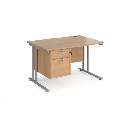 Maestro 25 cantilever 800mm deep desk with 2 drawer pedestal