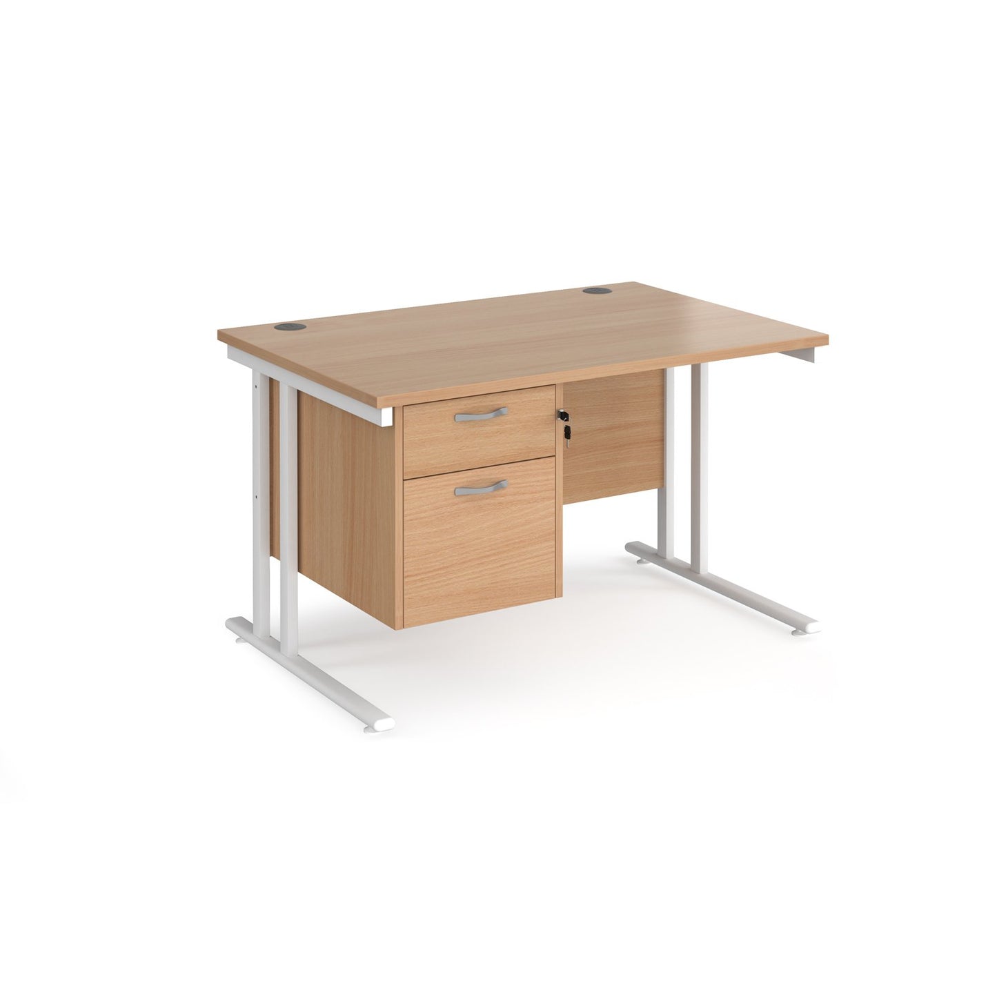 Maestro 25 cantilever 800mm deep desk with 2 drawer pedestal