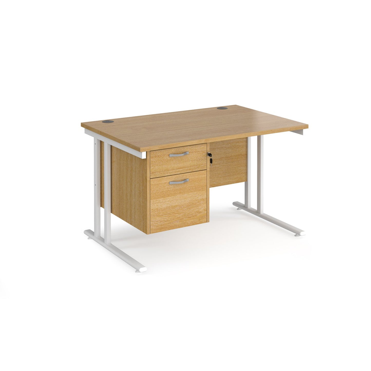 Maestro 25 cantilever 800mm deep desk with 2 drawer pedestal