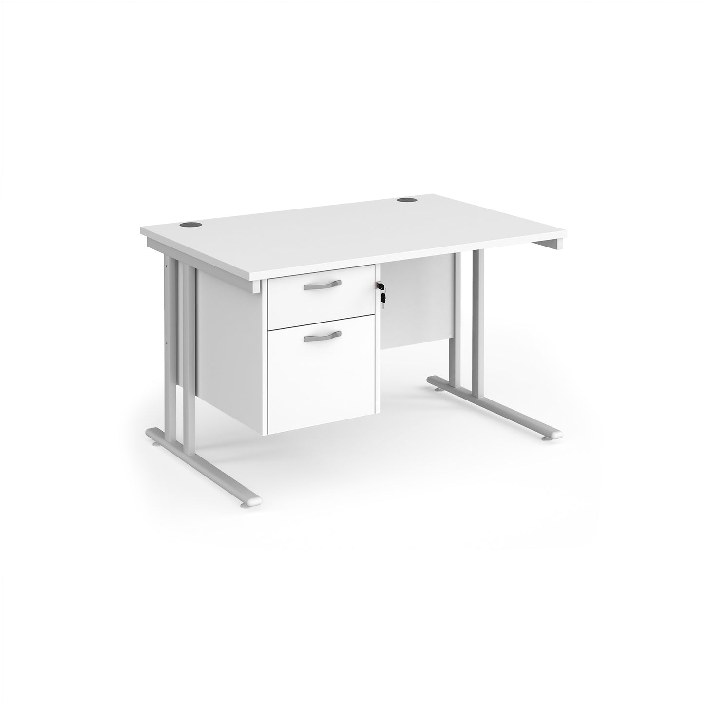 Maestro 25 cantilever 800mm deep desk with 2 drawer ped - MC12P2WHWH