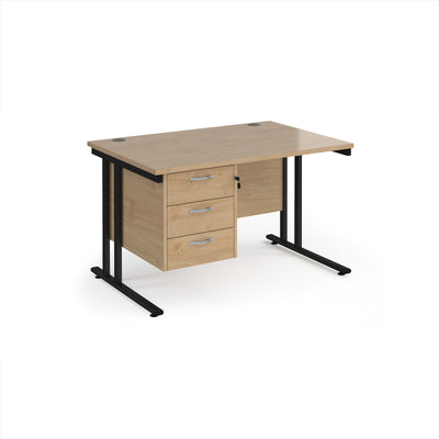 Maestro 25 cantilever 800mm deep desk with 3 drawer ped - MC12P3KKO
