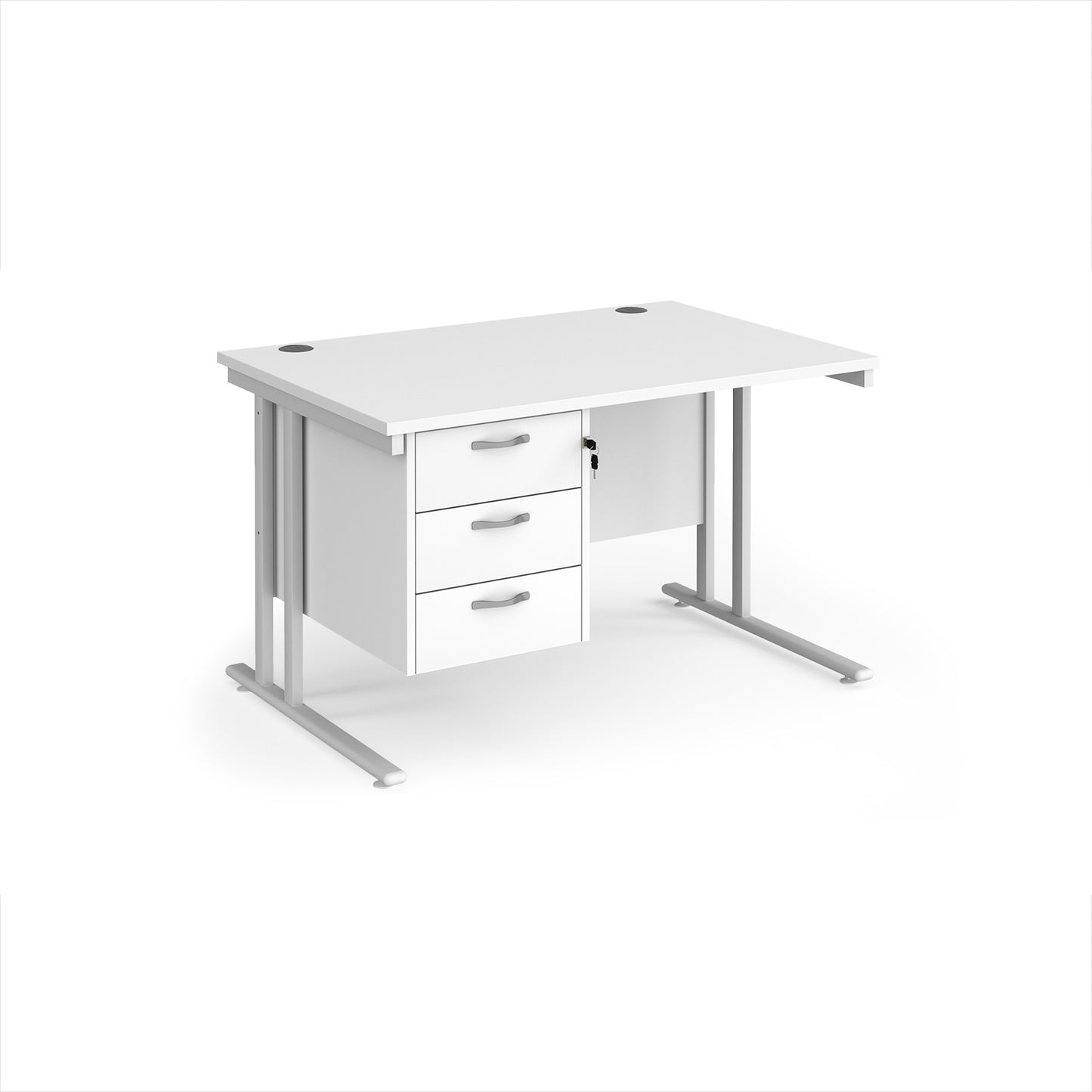 Maestro 25 cantilever 800mm deep desk with 3 drawer ped - MC12P3WHWH