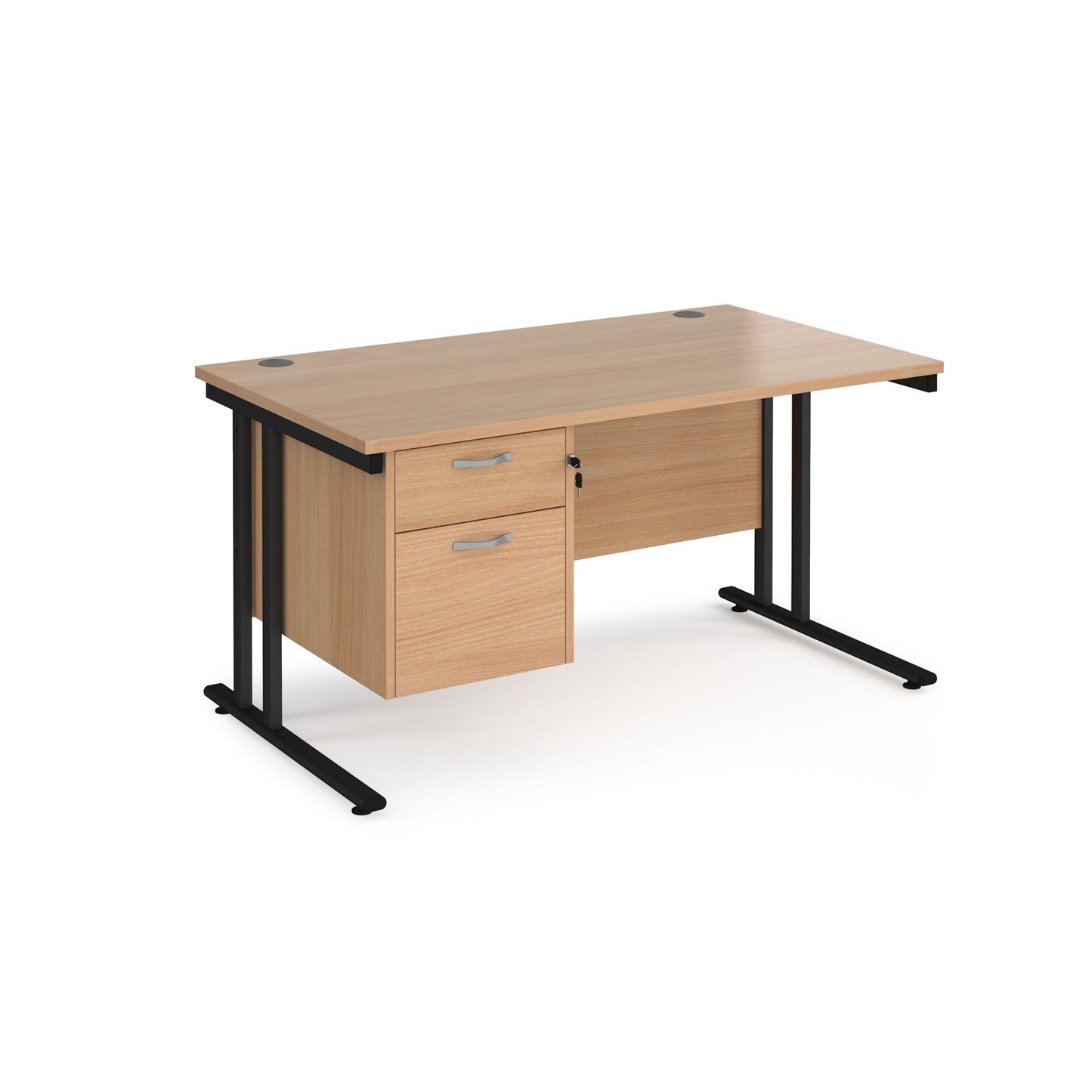 Maestro 25 cantilever 800mm deep desk with 2 drawer pedestal