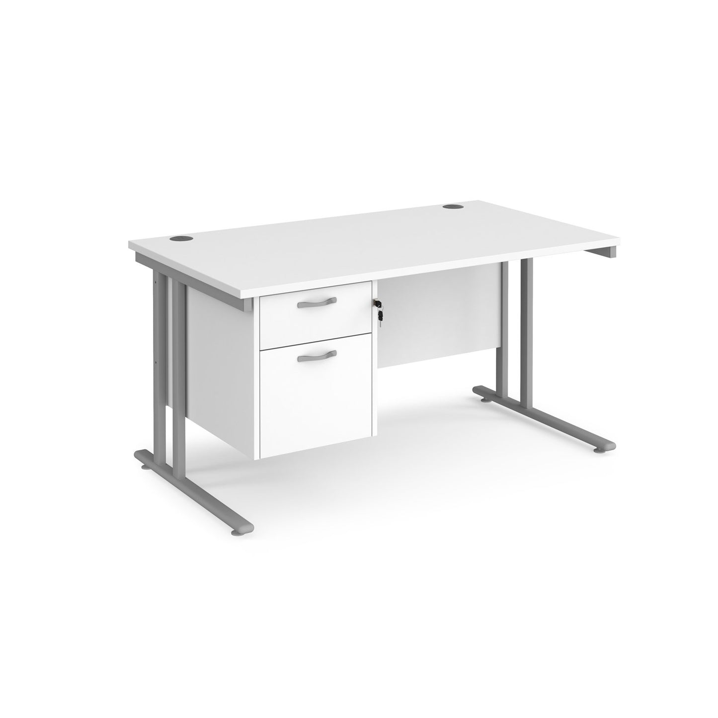 Maestro 25 cantilever 800mm deep desk with 2 drawer pedestal