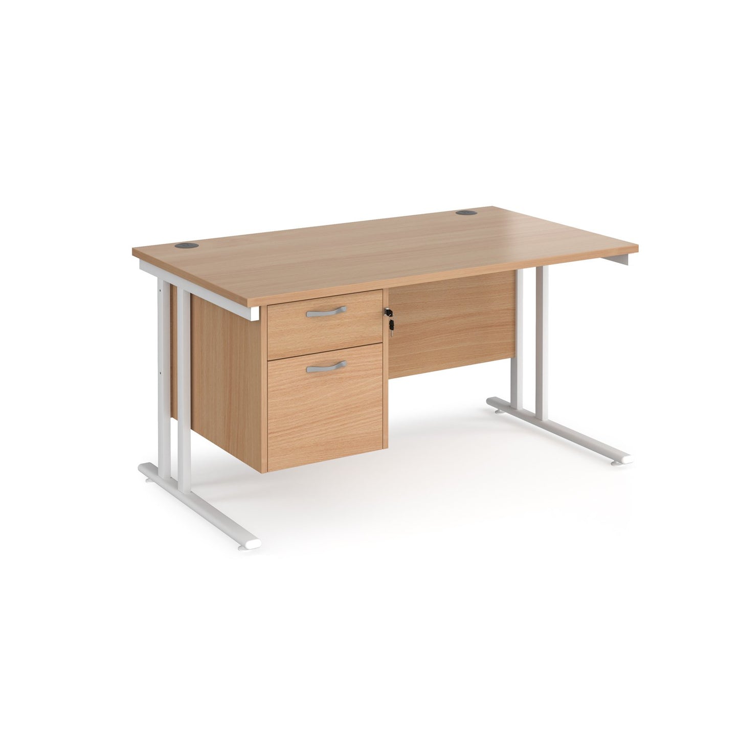 Maestro 25 cantilever 800mm deep desk with 2 drawer pedestal